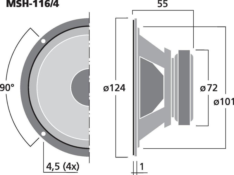 MONACOR MSH-116/4 Hi-Fi Mitteltöner, Speaker für die Mittelton-Wiedergabe, Einbau-Modul für Boxen-Ge