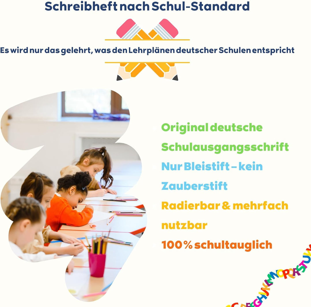 SCHREIBPILOT 3er Set Schreiblernhefte für ABC-Schützen mit vorgeprägten Buchstaben, Zahlen und Wörte