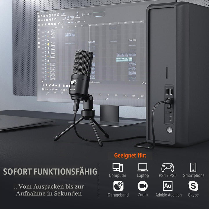 Fifine USB-Podcast-Kondensatormikrofon für Laptop, Keine Soundkarten-Schnittstelle und Phantomspeisu