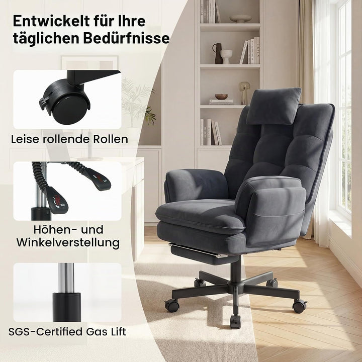 Hawthyhome ergonomischer Bürostuhl mit hochklappbaren Armlehnen, drehbarer Sessel mit Fussstütze, br