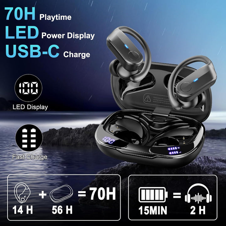 Kopfhörer Kabellos Bluetooth 5.4, 70H In Ear Bluetooth Sportkopfhörer IP8 A-Dunkelschwarz, A-Dunkels