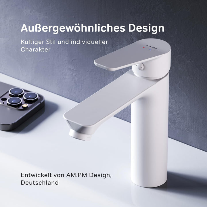 AM.PM Hit Bad Armatur Waschtischarmatur S-Grösse Wasserhahn, Weiss FTA02133 Ohne Ablaufgarnitur Weis