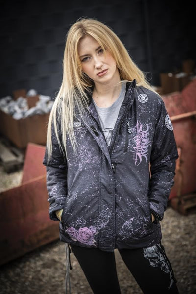Rock Rebel by EMP Damen dunkelgraue Winterjacke mit Backprint S Grau, S Grau