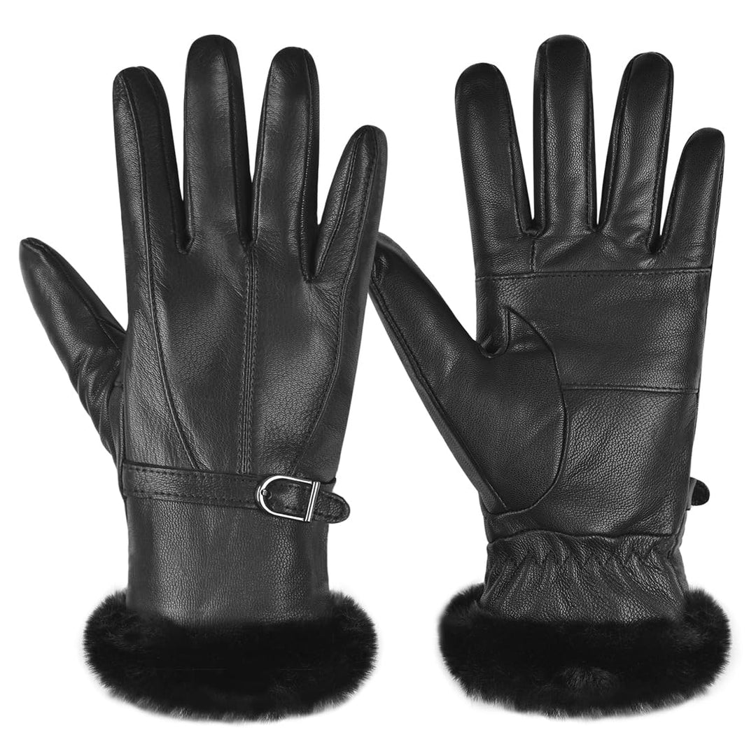 Harssidanzar Damen Lederhandschuhe Winter Thermo handschuhe Kleid Lederhandschuhe Fell gefüttert für