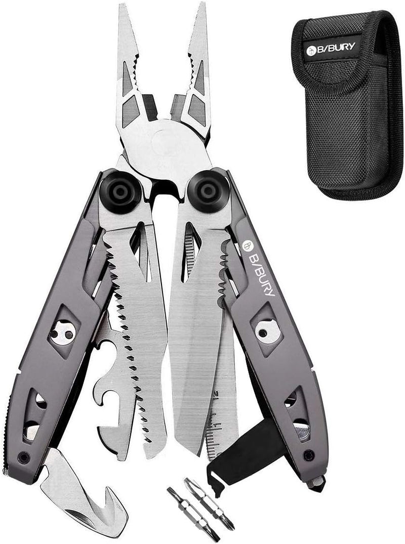 Geschenke für Männer, BIBURY 18 in 1 Taschenwerkzeug, Titan-Griff Design Multitools Edelstahl, Multi
