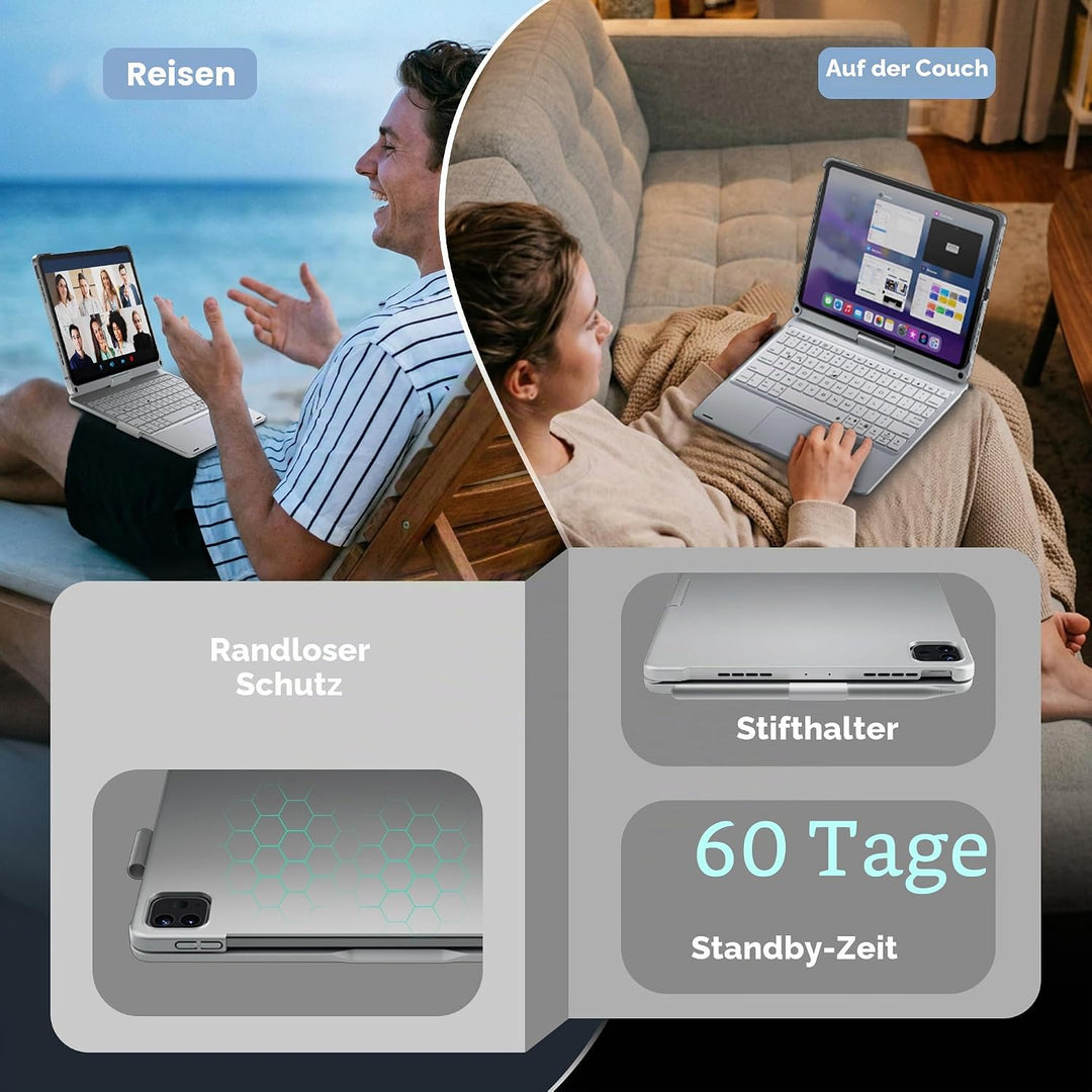 doqo iPad mini 7 A17 Pro &amp; Mini 6 Tastatur Hülle mit Trackpad,360° drehbar | Laptop-ähnliches Tippge