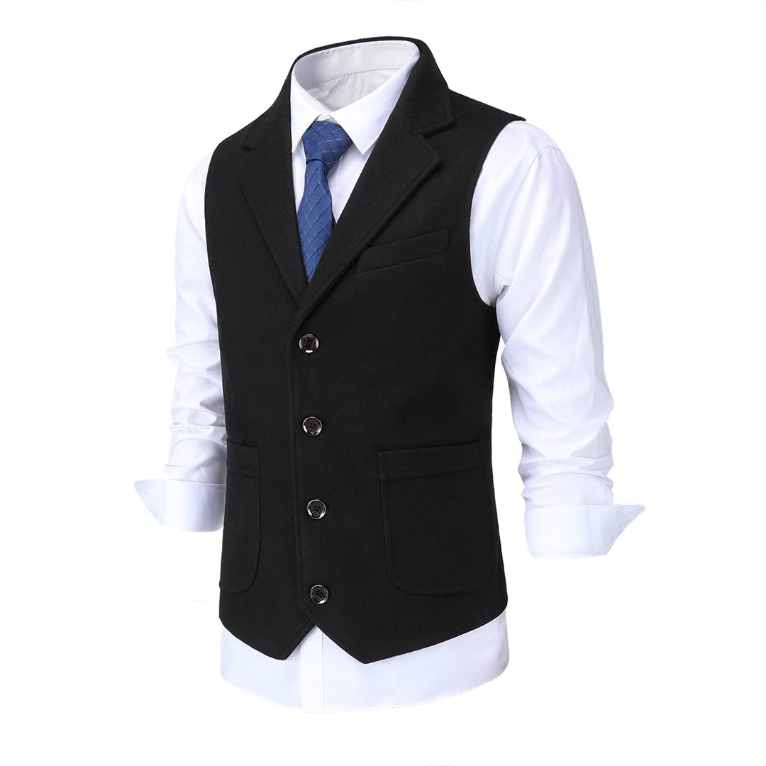 Allthemen Herren Weste Revers Tweed Wolle Anzugweste Formale Regular Fit Herrenweste Retro Business