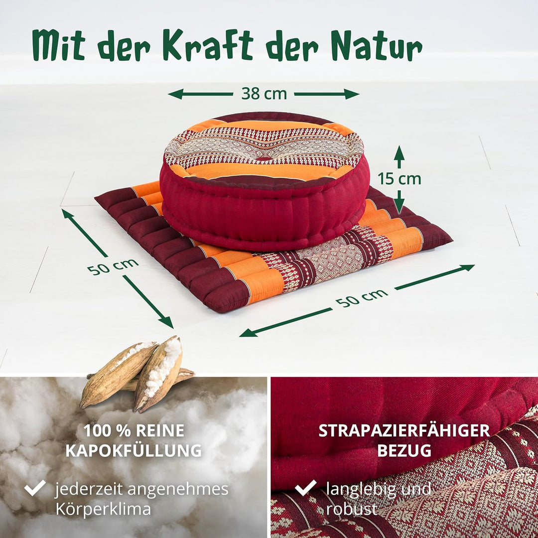 livasia Meditationsset L - Ø 38x15cm / Matte 50x50x4,5cm - Yogaset mit Kissen und Matte, Pouf, Yogam