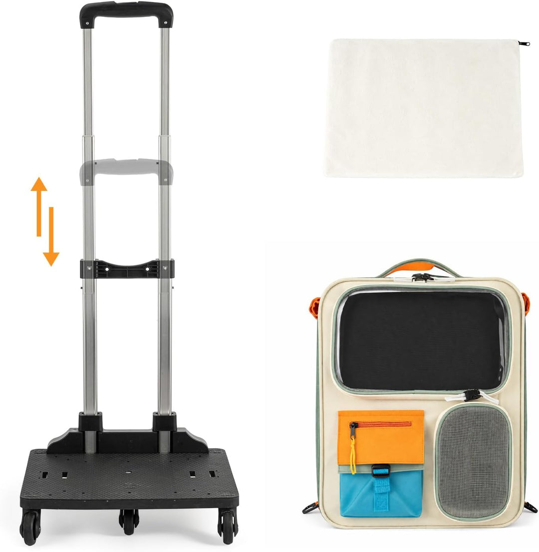 2 in 1 Haustier Rucksack mit Rollen Faltbare Transporttasche für Katze und Hund Trolley Tragetasche