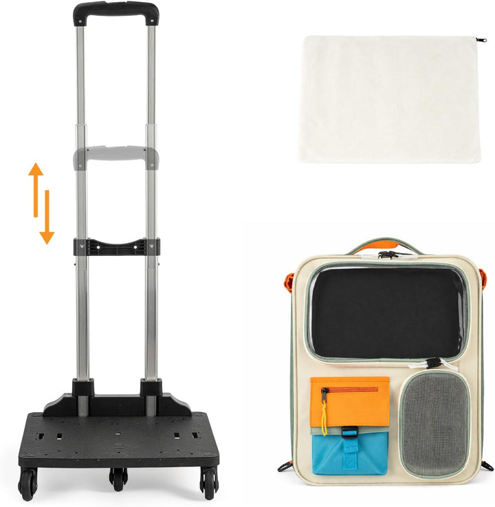 2 in 1 Haustier Rucksack mit Rollen Faltbare Transporttasche für Katze und Hund Trolley Tragetasche