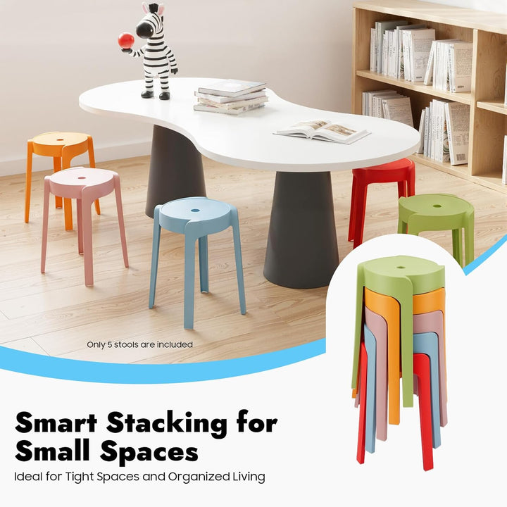 46 cm Hocker stapelbar, 5 Pcs Hocker Plastik, Stapelhocker Kunststoff, bis zu 75 kg, Plastikhocker f