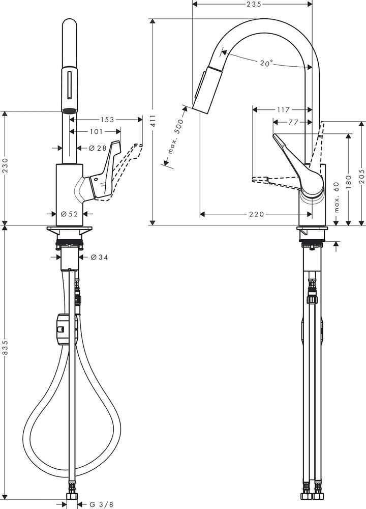 hansgrohe Cento XL Einhebel-Küchenarmatur mit ausziehbarer Brause und Schwenkauslauf, chrom Chrom Ha