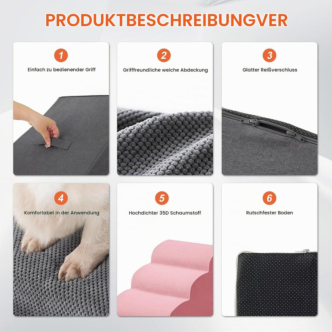 2-1 Hundetrepen für hohe Betten 70cm hoch, 6-Schritt Haustier Treppen/Schritte für kleine grosse Hun