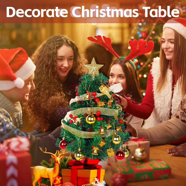 Mini Künstlicher Weihnachtsbaum 60cm,Tisch Christbaum mit Weihnachtskugel Tannenzapfen Christbaumspi