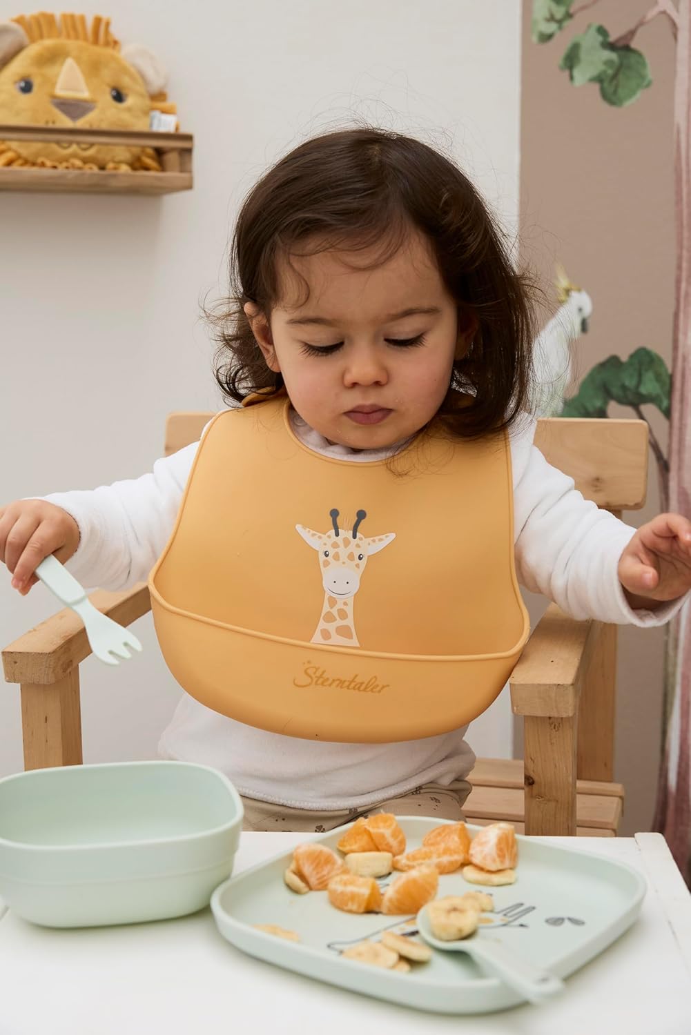 Sterntaler Geschirrset Giraffe & Löwe – Eckige Form mit Safari Motiv – Teller, Schale, Becher & Best