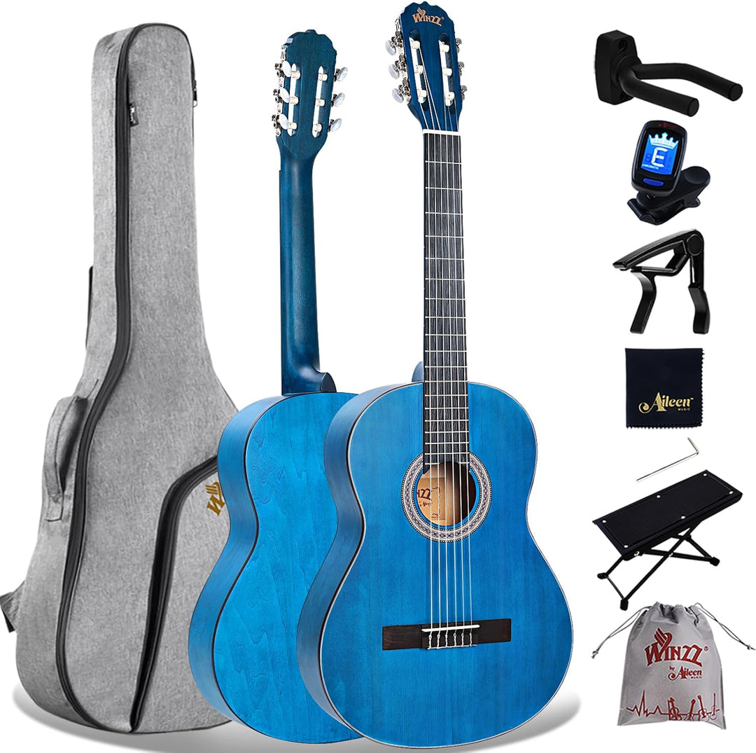 Winzz Konzertgitarre 4/4 Erwachsene, Klassische Gitarre für Anfänger 39 Zoll, Blau, Blau