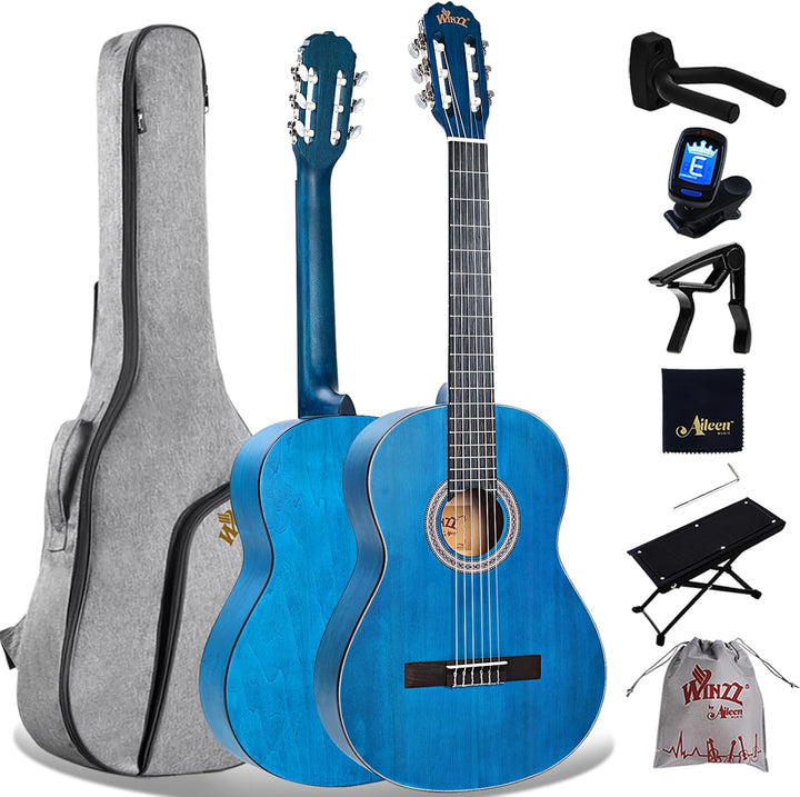 Winzz Konzertgitarre 4/4 Erwachsene, Klassische Gitarre für Anfänger 39 Zoll, Blau, Blau