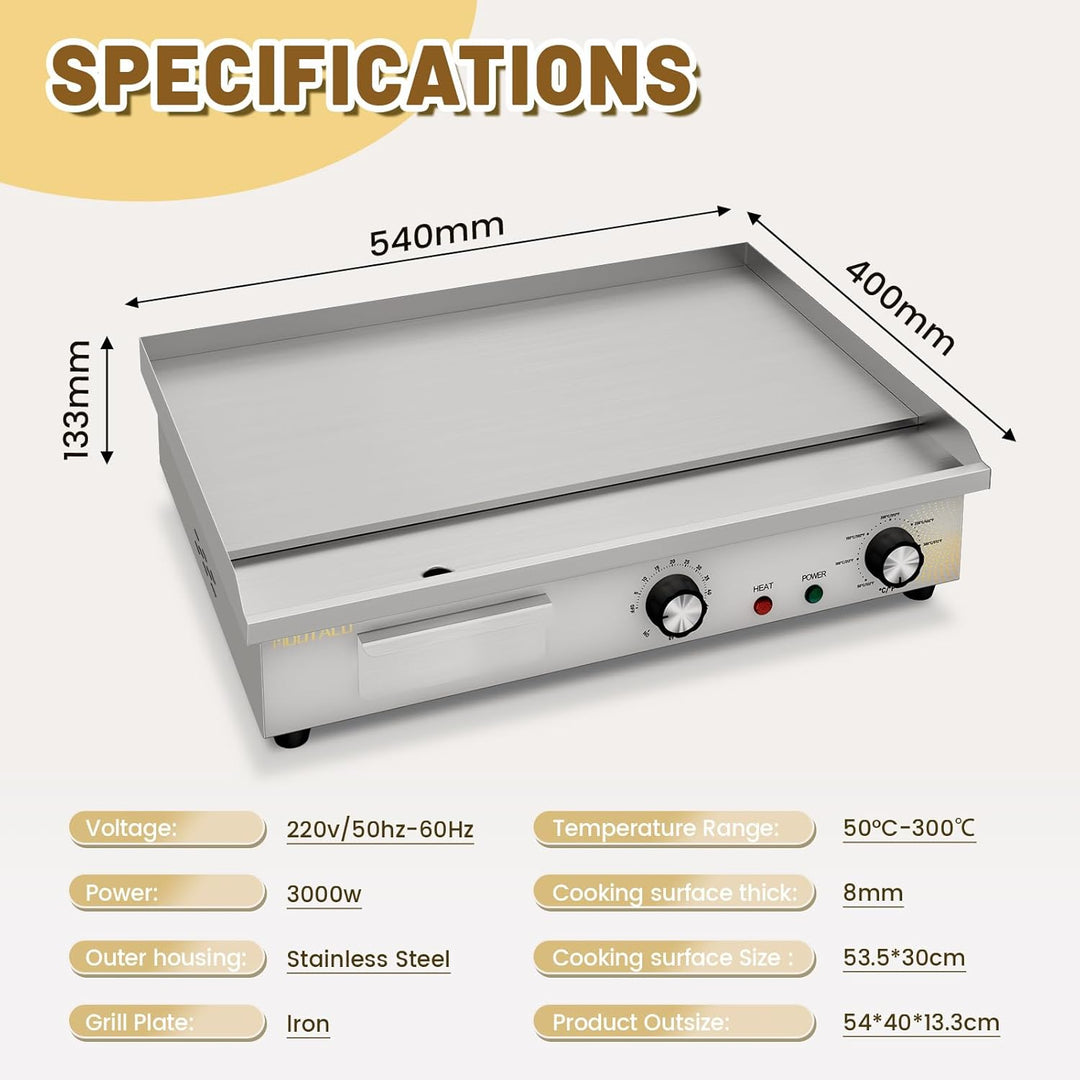 MOOTACO Elektrische Grillplatte mit Zeitschaltuhr, Profi Gastro Elektrogrill mit 54 cm Grillfläche,