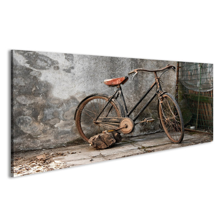 islandburner Bild Bilder auf Leinwand altes rostiges Fahrrad über einem Grunge Hintergrund Wandbild,