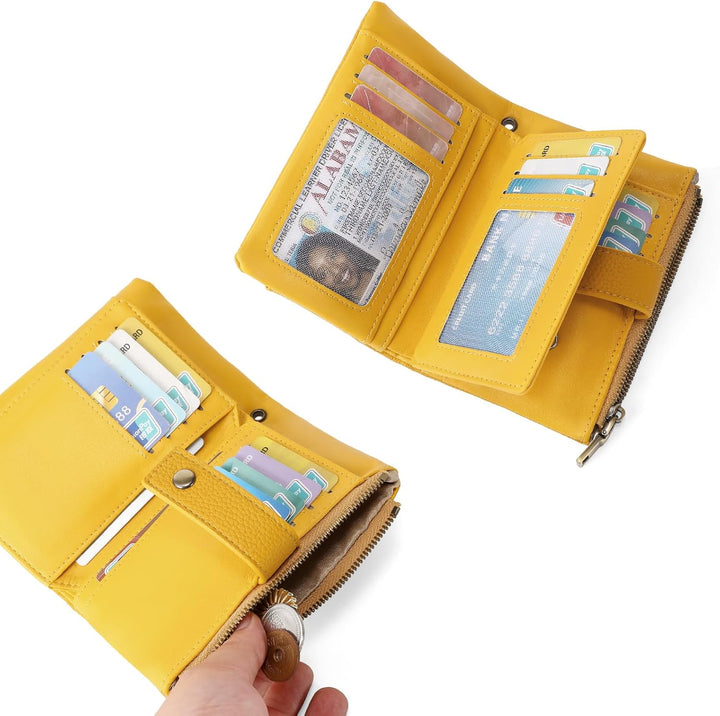 SENDEFN Geldbörsen für Damen Mittelgrosse, Dreifach Faltbare Portemonnaie Damen aus Leder, RFID-bloc