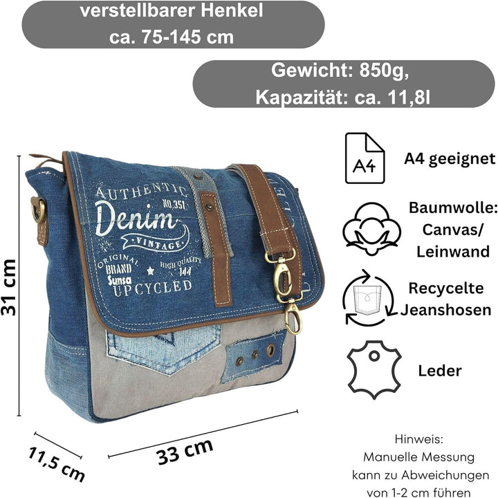 Sunsa Damen Umhängetasche. Canvas Messenger Tasche. Grosse Vintage Crossbody bag. Schultertasche und