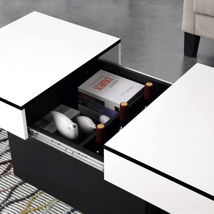 VOWNER Couchtisch, Moderner Couchtisch, Ausziehbarer Schreibtisch, Wohnzimmertisch mit 2 Stauräume,
