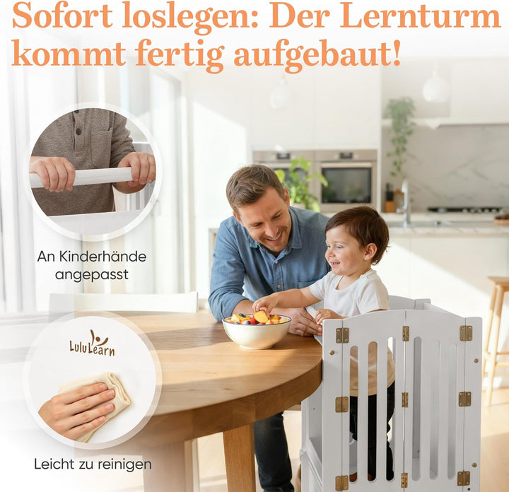 Lernturm ab 1 Jahr [FALTBAR] – Montessori Learning Tower, vormontiert, höhenverstellbar & extra sich