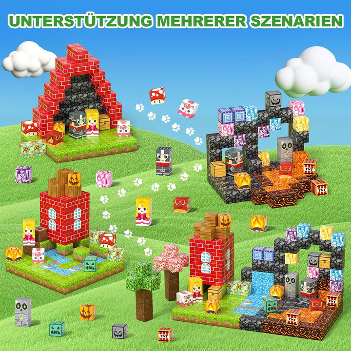 Magnetische Bausteine, 208PCS Magnet Würfel Kinder, 23 Elemente Magnetbausteine, Kreative Magnetic B