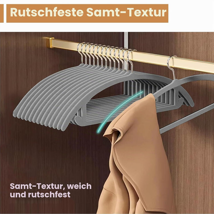 Jiang&amp;Rong Kleiderbügel Samt Grau, ultradünn, platzsparend, rutschfest, Keine Schulterstösse, Clothe