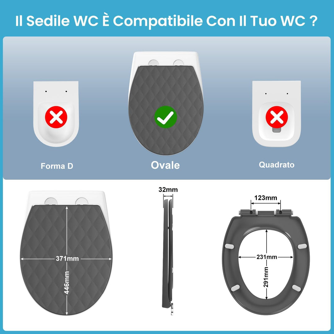 WC Sitz Grau mit absenkautomatik Oval, Toilettendeckel mit Quick-Release Funktion, Klobrille, Klodec