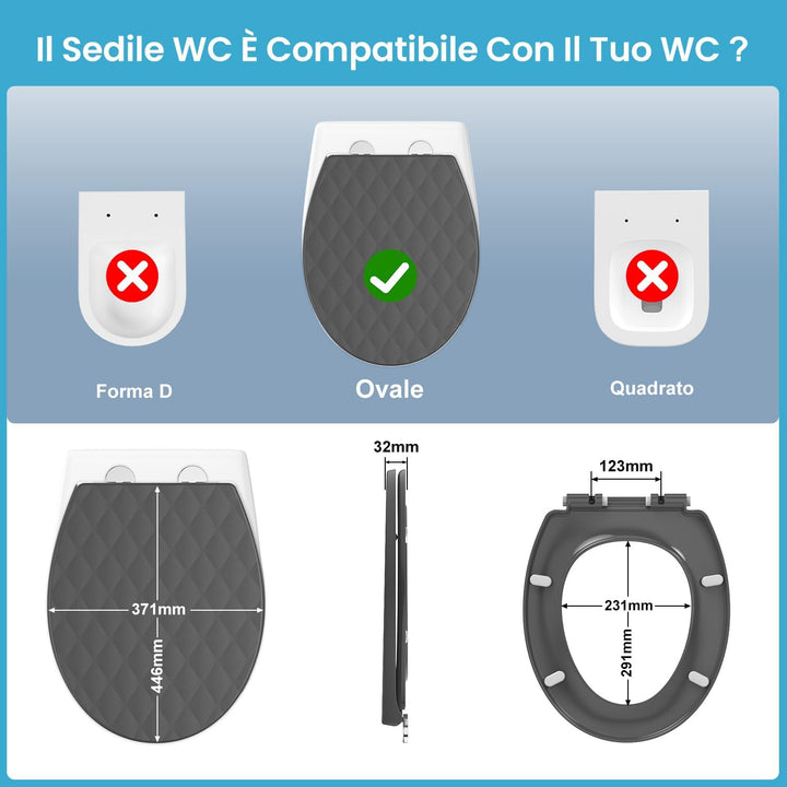 WC Sitz Grau mit absenkautomatik Oval, Toilettendeckel mit Quick-Release Funktion, Klobrille, Klodec