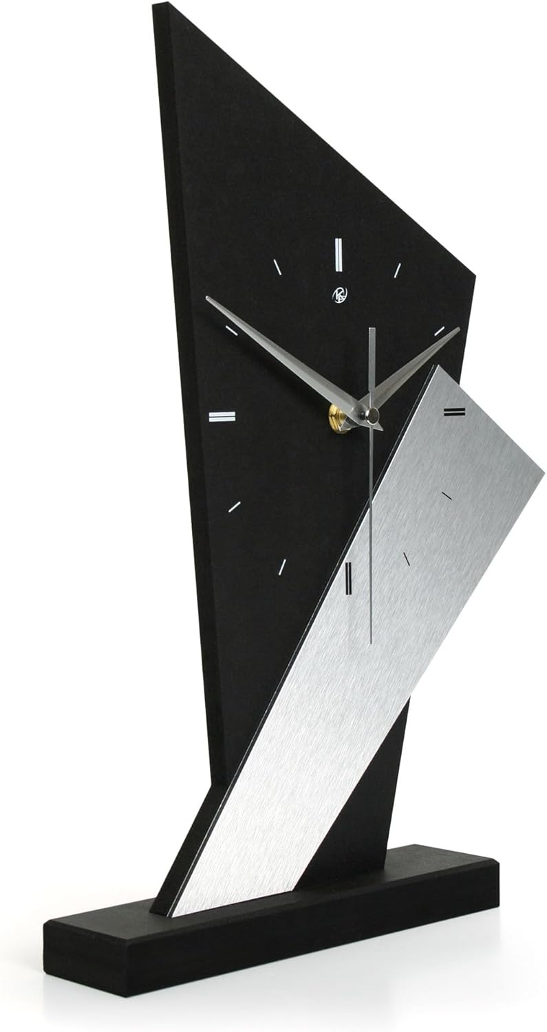 Kreative Feder Designer-Standuhr „Square“ aus Holz – Schwarze Tischuhr in modernem Metallic-Look ohn