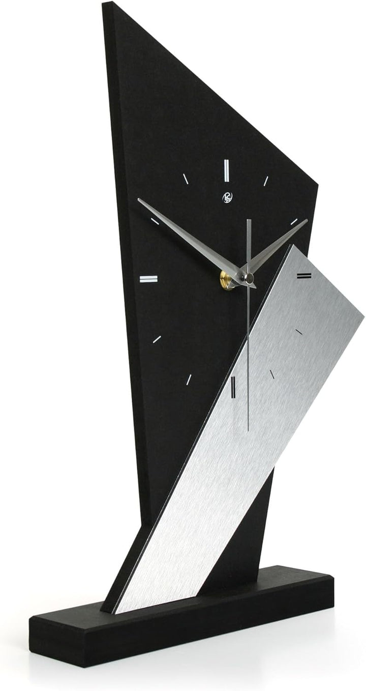 Kreative Feder Designer-Standuhr „Square“ aus Holz – Schwarze Tischuhr in modernem Metallic-Look ohn