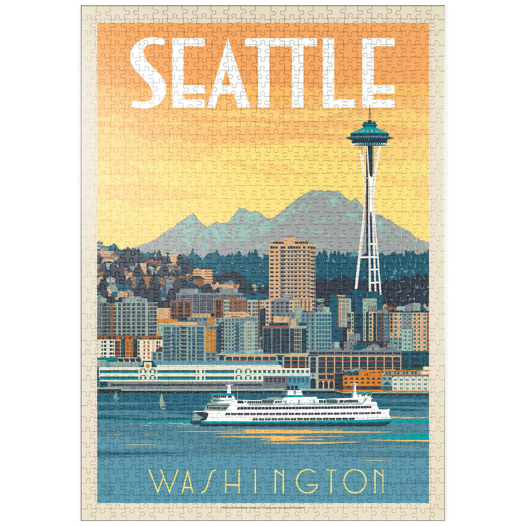Seattle, WA: Ferry, Vintage Poster - Premium 1000 Teile Puzzle - MyPuzzle Sonderkollektion von Ander
