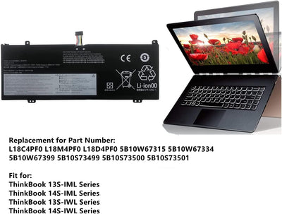 AKKEE 45Wh L18C4PF0 Laptop Akku für Lenovo ThinkBook 13S 13S-IML 13S-IWL 14S 14S-IML 14S-IWL 13S-20R