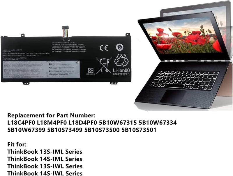 AKKEE 45Wh L18C4PF0 Laptop Akku für Lenovo ThinkBook 13S 13S-IML 13S-IWL 14S 14S-IML 14S-IWL 13S-20R