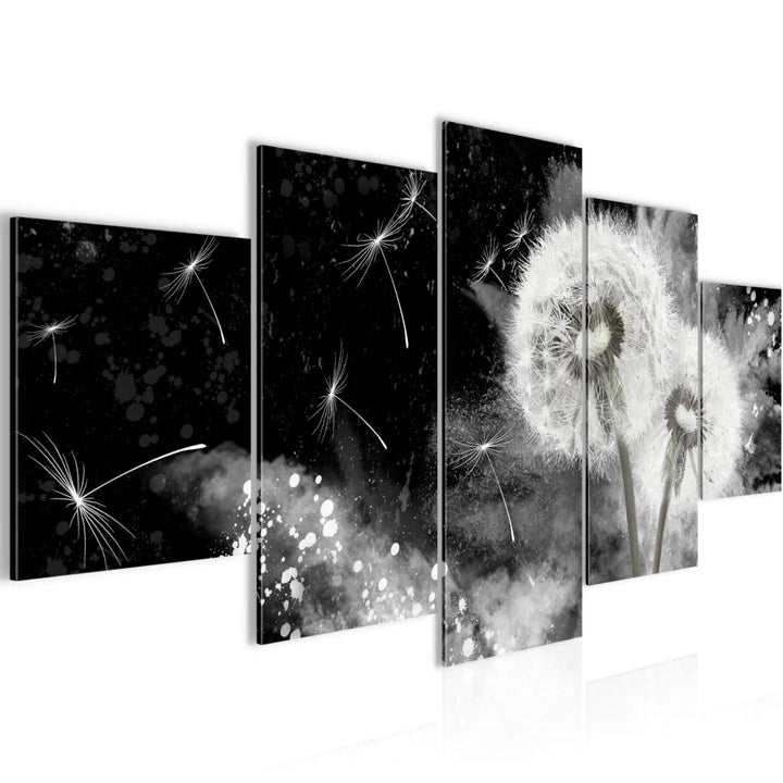 Runa Art Wandbilder Blumen Pusteblume 5 Teilig Bild auf Vlies Leinwand Deko Wohnzimmer Abstrakt Schw