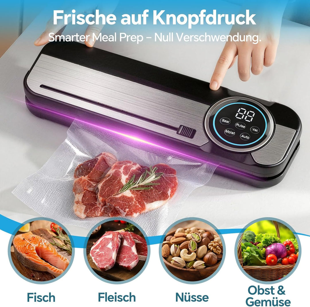Maidlo All-in-1 Vakuumiergerät mit 100 BPA-freien Beuteln - 120W Vollautomatischer Vakuumierer für T