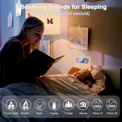Digitaler elektronischer Wecker mit 2 Weckern, Spiegel LED mit 8 Lichtmodi, Snooze, Schlafhilfe, Tim