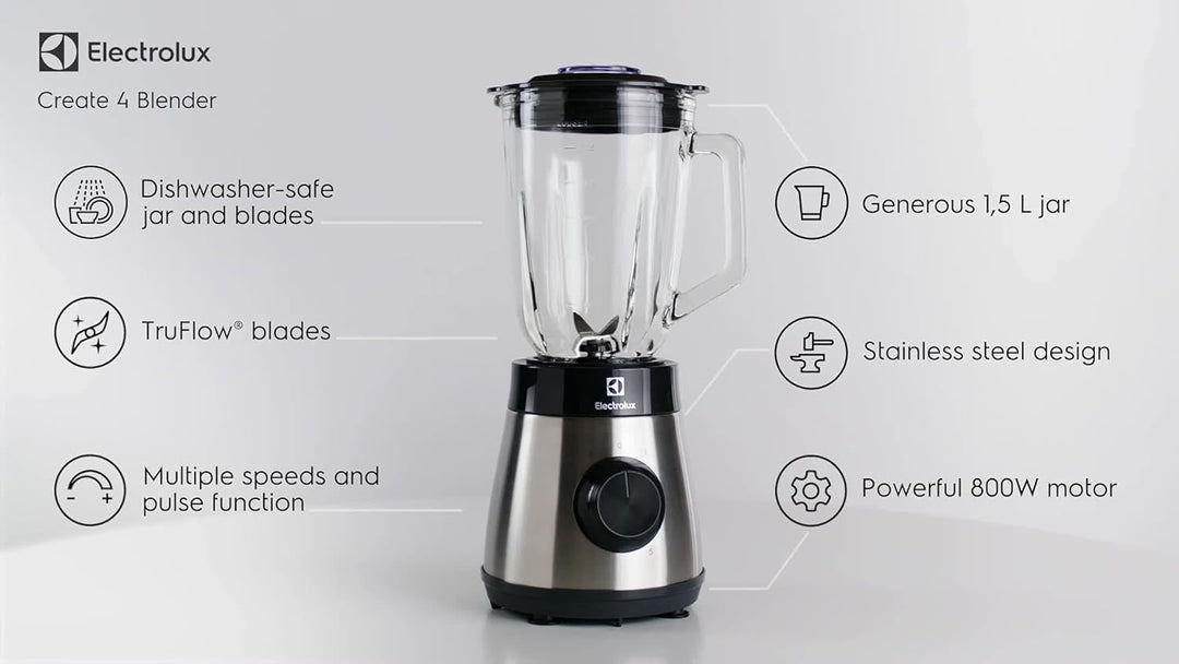 Electrolux 910003632 E4TB1-6ST Standmixer mit TruFlow Klingen, Kunststoff, grau, Metal