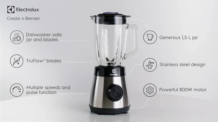 Electrolux 910003632 E4TB1-6ST Standmixer mit TruFlow Klingen, Kunststoff, grau, Metal