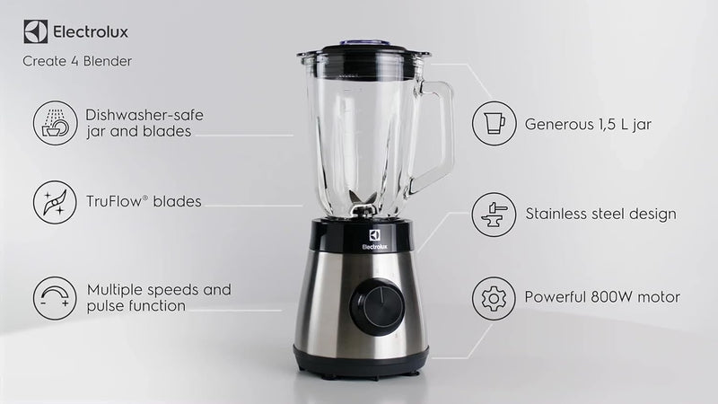 Electrolux 910003632 E4TB1-6ST Standmixer mit TruFlow Klingen, Kunststoff, grau, Metal