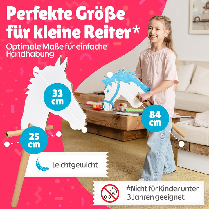 Steckenpferde Set aus Pappe | 10 Stück zum Bemalen und Spielen | Pferde Bastelset zum Zusammenstecke