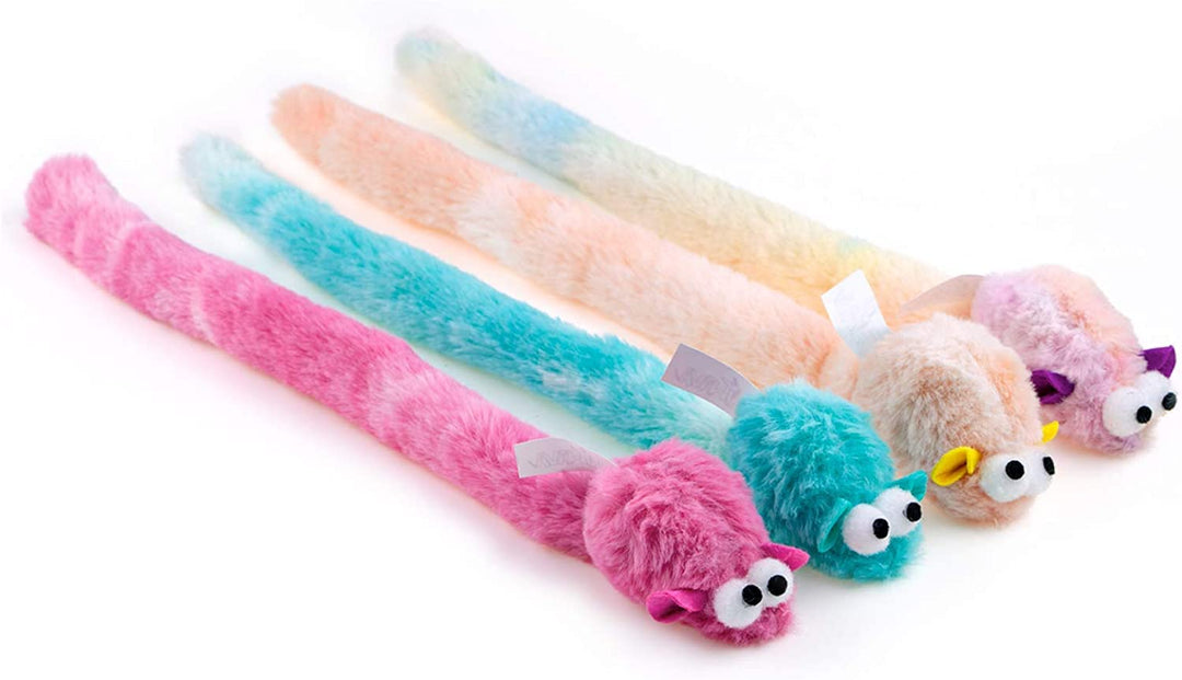Chiwava 4 Packungen 15 Zoll Lange weiche Plüsch Katze spielt Mäuse mit Glocke Rascheln Ton Kleine Ma