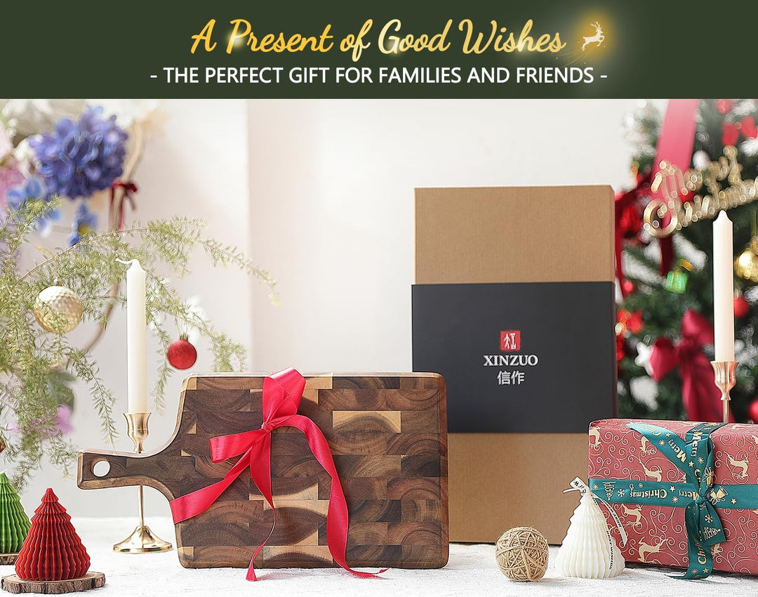 XINZUO Schneidebrett aus Akazienholz 41 * 22 * 1,9cm Rechteckiges Servierbrett mit Griff, Hackbrette