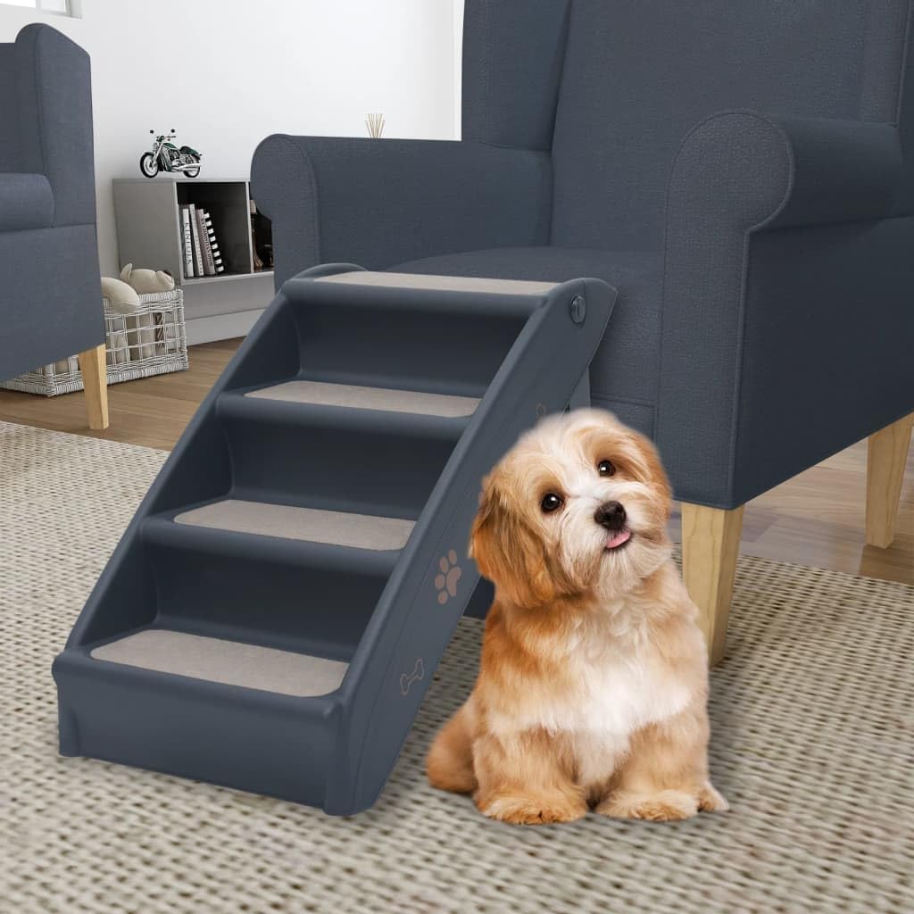 vidaXL Hundetreppe 4 Stufen Klappbar Haustiertreppe Katzentreppe Hunderampe Dunkelgrau, Dunkelgrau