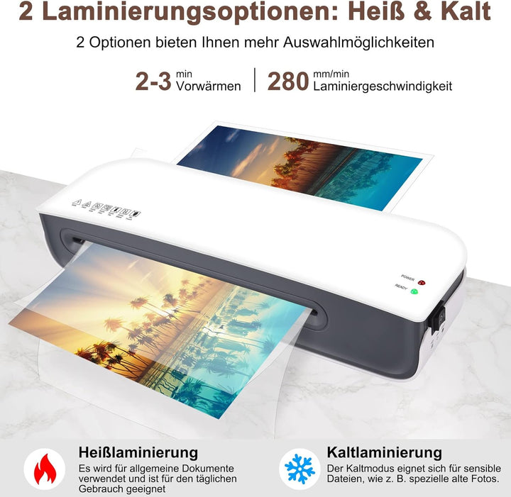 Nigecue Laminiergerät A4, 3 in 1 Laminiermaschine mit 30 Stück A4 A5 A6 Laminierfolien, Laminator mi