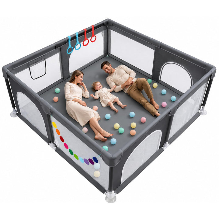 Laufstall Baby Robustes Laufgitter Playpen,Baby Gitter mit 4 Reissverschlusstür &amp; Starker Saugnapf |