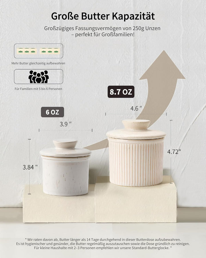 HOME DECOR Grosse Butterdose Keramik, Französische Butterdose mit Deckel, Streifen-Design Buttergloc