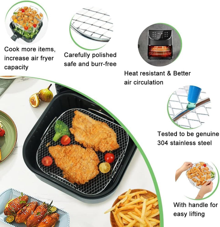 Air Fryer Dehydrator Racks, Edelstahl Obst Fleisch Food Dehydrator Rack Air Fryer Crisper Basket Toa